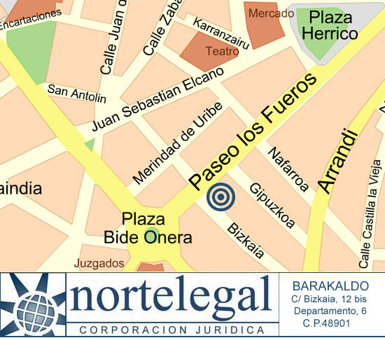 Nortelegal – BARAKALDO. Estamos en la calle Bizkaia, 12 bis, departamento 6 . Cerca de los juzgados y la boca de metro. Código postal 48901, BARAKALDO